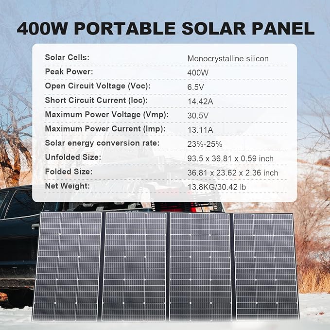ALLPOWERS SP037 400 watt Solar Panel Foldable Portable Solar Charger with 25% High Efficiency Monocrystalline Cells, 400w Solar Panel IP67 Waterproof for RV Camping Motorhome Off-Grid Power Backup
