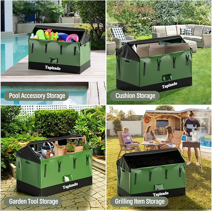 310 Gallon Extra Large Deck Boxes, 1170L Capacity Waterproof Outdoor Storage Bin for Patio Furniture Cushions, Pool Accessories, Garden Tools and Christmas Tree, Black & Green