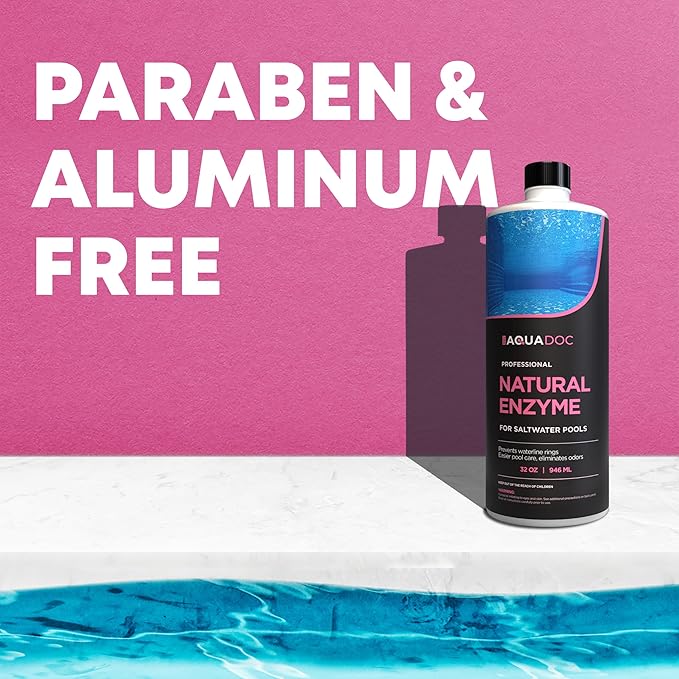 Pool Enzyme Treatment for Saltwater Pools - Pool Enzymes for Waterline Care, Oil Control & Clarity - Made in USA - AquaDoc - 32oz