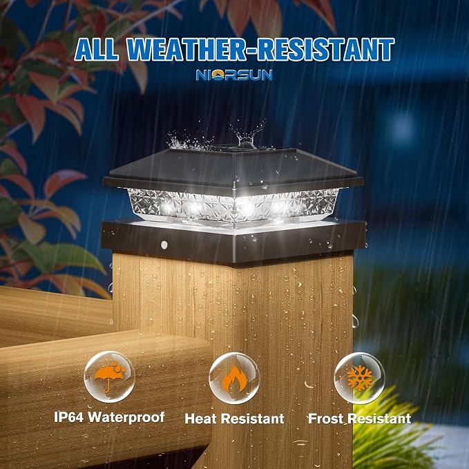 NIORSUN Solar Post Lights Outdoor, Fence Post Solar Lights Cool White, Waterproof, Garden Patio Fence Deck Decor, 4x4 Posts Cap Wood Vinyl, Black 16 Pack
