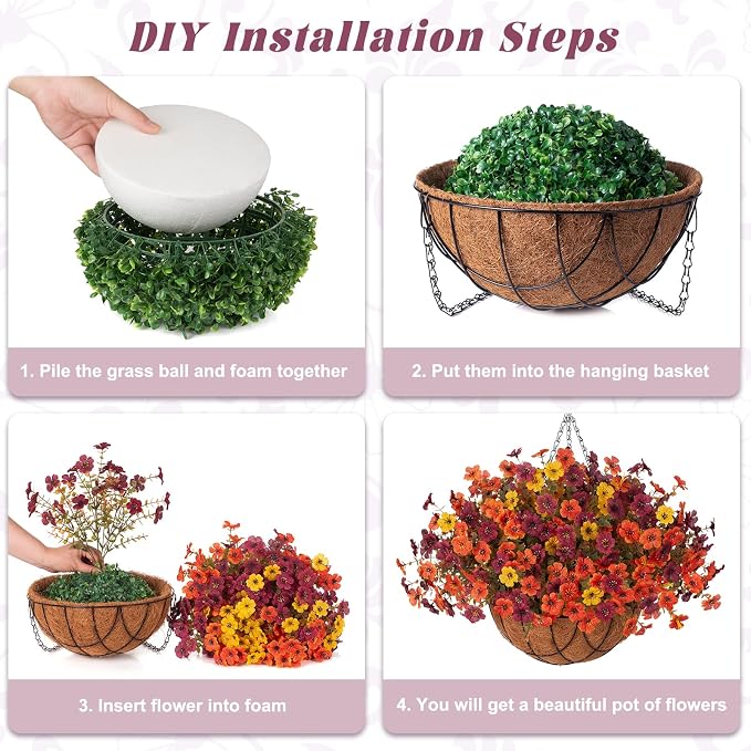 Fake Mums Artificial Fall Flowers with Hanging Baskets Outdoors for Decoration Faux mums for outdoor planters Daisy Flower with Eucalyptus Leaves for Porch Home Patio Balcony and Yard Autumn Decor