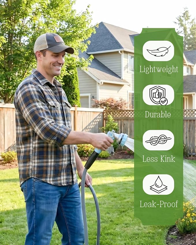 Flexible Garden Hose 25FT, Ultra Light weight and Kink Resistant Water Hose for Outdoor, Heavy Duty for Yard Gardening Watering, 5/8 inch
