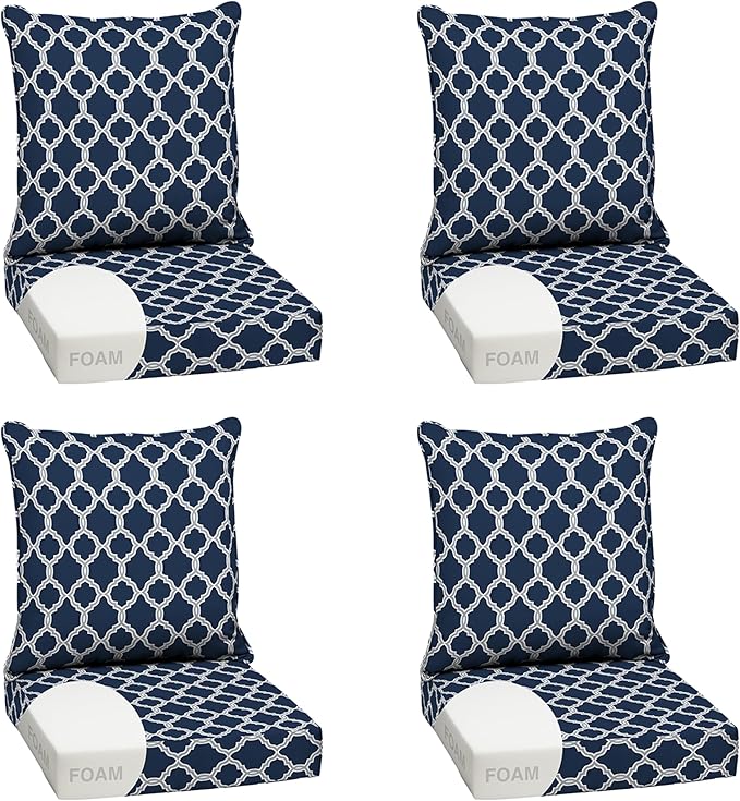 Arden earthFIBER Outdoor Foam Deep Seat Cushion (4-Pack), 24x24, Premium High-Density Foam, Never Flattens, Weather-Proof for Patio Chair Sofa Couch, Sapphire Blue Garden Trellis