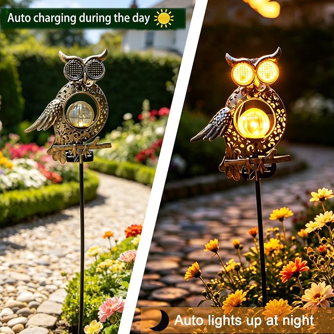 Solar Owl Light-Outdoor Waterproof Owl Solar Light with Flickering and Steady Dual Modes,LED Dynamic Eyes Solar Garden Light,Suitable for Yard,Lawn,and Pathway Landscaping,Gift for Owl Lovers
