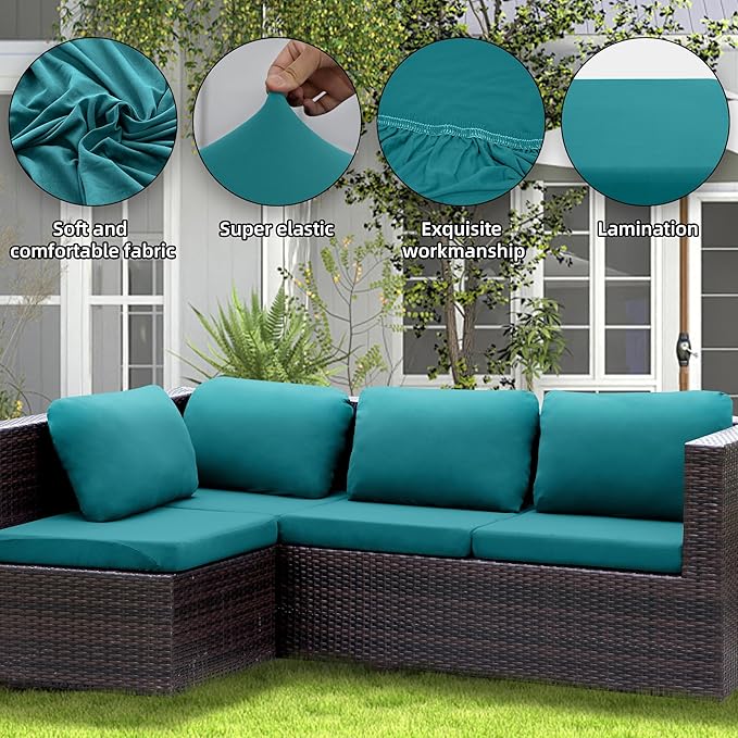 Outdoor Cushion Covers Set,12PCS Patio Furniture Couch Seat Slipcovers, Replacement for Sofa Sectional Chair(Cover，Only)
