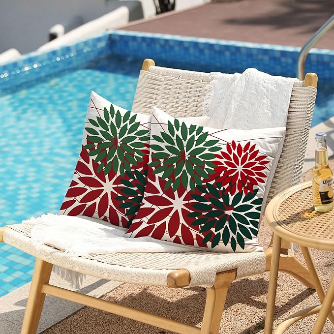 DFXSZ Outdoor Pillow Covers 16x16 Inch Set of 2 Red Green Flower Decorative Waterproof Summer Outdoor Pillow Covers Valentines Pillow Covers for Patio Funiture Garden Couch 168P16