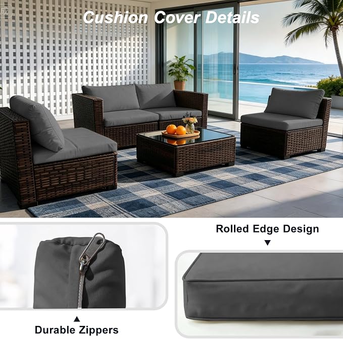 8 Pcs Outdoor Cushion Covers, Replaceable Waterproof Patio Furniture Covers, Outdoor Furniture Sofa Couch Covers with Zippers, Cover Only (8Pcs-Gray, 25.6 * 25.6 * 4-inch)