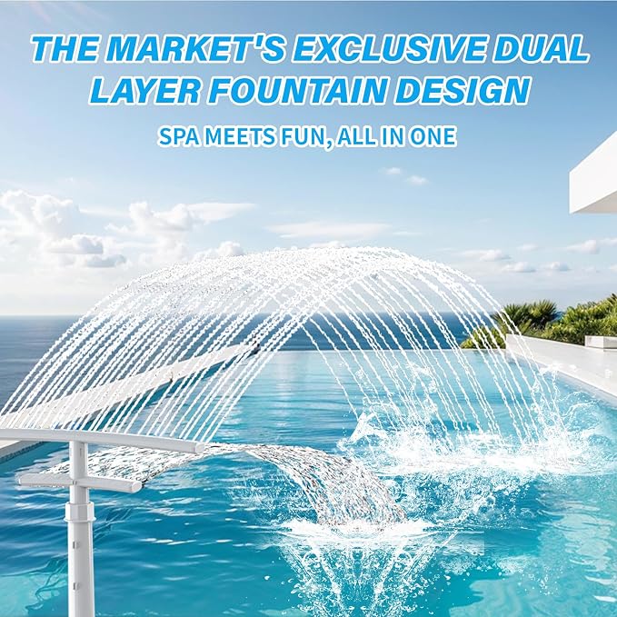 2 Pack Pool Fountain for Above and Inground Pools, Dual-Layer Spray Pool Waterfall Sprinkler Chiller Aerator, Water Fountain Swimming Pool Accessories (for in-tex & Best-Way & Hay-Ward & Cole-Man)