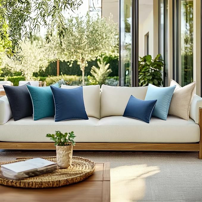 MIULEE Pack of 2 Outdoor Waterproof Throw Pillow Covers Decorative Outdoor Pillowcases Piping Edge Water Resistant Cushion Covers for Patio Garden Couch Chair Tent Balcony, 18x18 Inch Navy Blue
