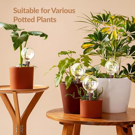 NiHome Plant Self-Watering Globes for Busy Individuals & Travelers, Long-Lasting Moisture Consistent Dripper Spike for Indoor Plants, Adjustable Flow Valve Easy to Refill & Maintain (4-Pack)