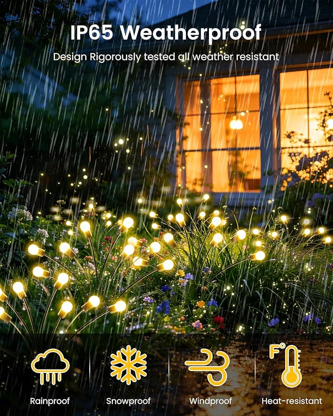 OZS 10 Pack Total 80 LED Solar Firefly Lights Fairy Outdoor - Solar Garden Lights Outdoor, Sway by Wind, Waterproof for Garden Patio Pathway Fairy Decor (Warm White)