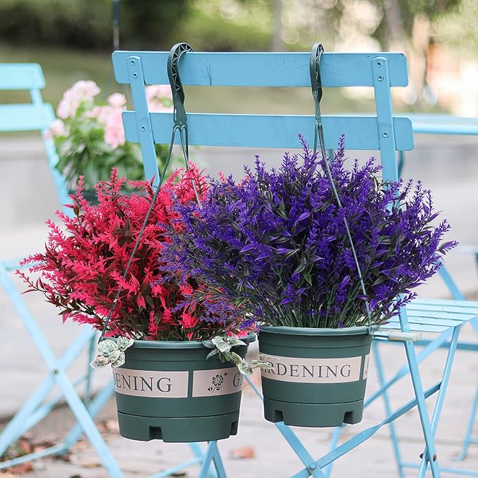 RECUTMS Artificial Fake Outdoor Plants Flowers for Spring Decoration, 36 Bundles Faux Plastic Plants Outdoor Flowers UV Resistant Realistic for Home Outside Planter Window Porch Patio Garden(Purple)