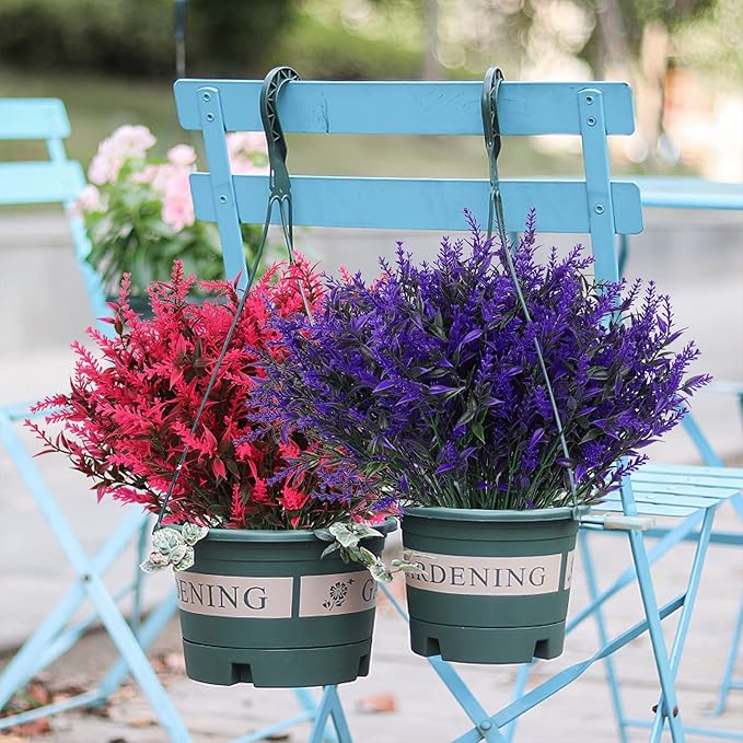 RECUTMS Artificial Plants Outdoor Artificial Lavender Flowers 12 Bundles Outdoor UV Resistant Fake Flowers No Fade Faux Plastic Plants Garden Porch Window Box Decor,Spring Decorations for Home(Purple)
