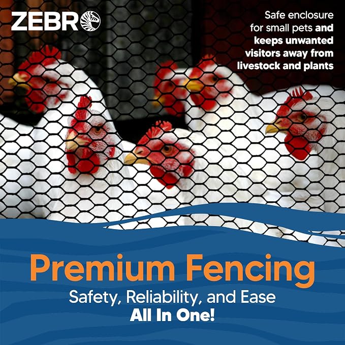 Plastic Hex Chicken Wire Mesh Garden Fence Roll (4' x 50' - Black) - Versatile Poultry Netting and Garden Fence for Temporary or Semi-Permanent Enclosures, Deer Fencing, and Construction Barriers