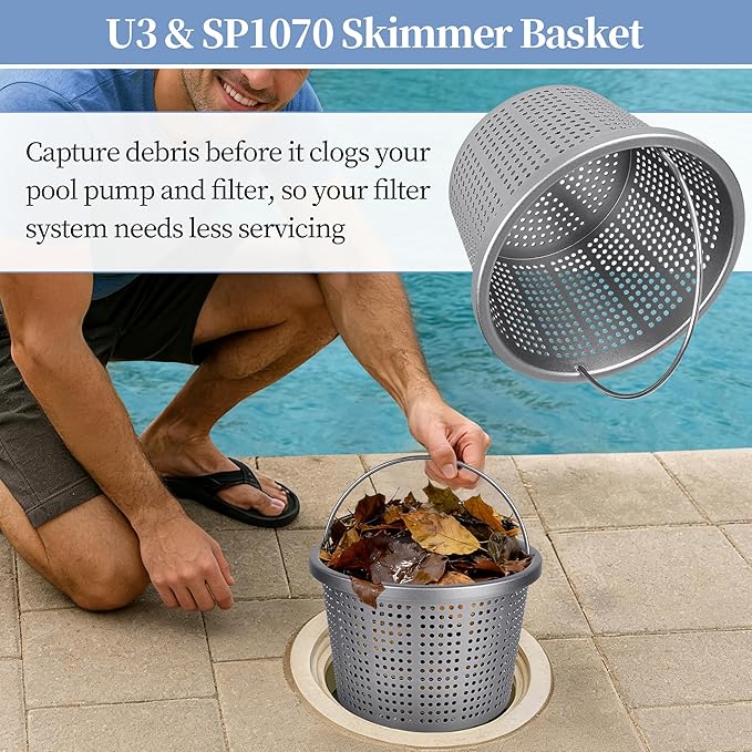 Aluminum Pool Skimmer Basket Replacement Compatible with Pen-tair U-3 & Hayward SP1070, Heavy-Duty Inground Pool Basket with 316 Stainless Steel Comfort Grip Handle