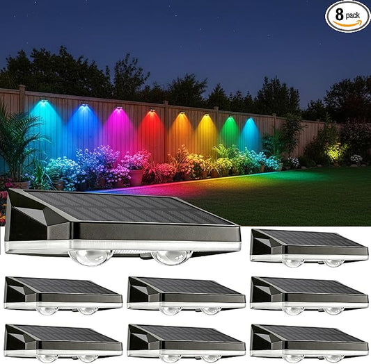 Solar Fence Lights with 13-Mode RGB, Solar Power Garden LightsWaterproof IP65, 20 Hours of Runtime, Solar Outdoor Lights for Yard, Deck, Patio, Wall, Post(8PCS)