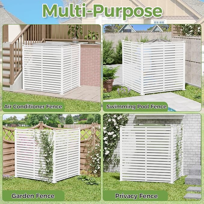Air Conditioner Fence Panels, 47" W X 48" H Pool Equipment Enclosure, No-Dig Outdoor Privacy Screen, Trash Can Enclosure, Decorative Garden Fences for Patio Lawn, White