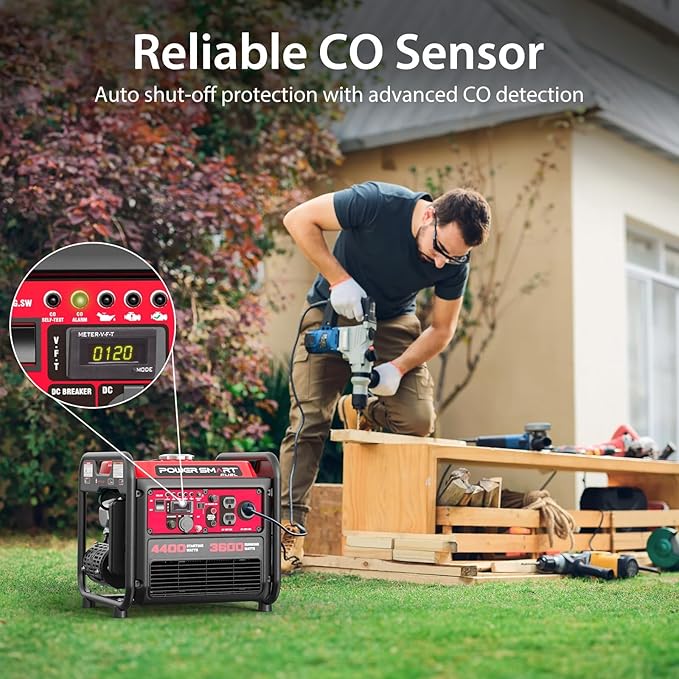 4400-Watt Dual Fuel Portable Inverter Generator, PowerSmart Gas Powered, CO-Sensor, Lightweight & Quiet for Home Use and Emergency Backup, Camping, EPA Compliant