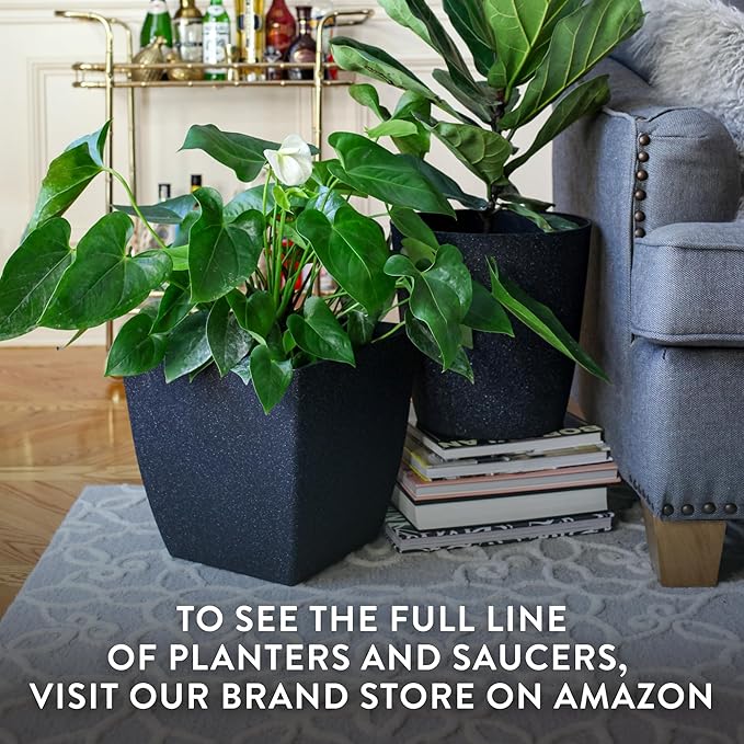The HC Companies Santa Fe Square Self-Watering Pot - Lightweight Plastic Planter for Herbs & More - Durable Plant Pots for Indoor Plants & Outdoor Plants (16” Pebble Gray, Pack 1)