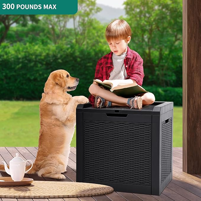 YITAHOME 32 Gallon Rattan Deck Box, Indoor Outdoor Storage Box for Patio Furniture, Pool Accessories, Garden Tools, Sports Equipment, Waterproof Resin & 30 Gallon Deck Box, Outdoor Storage Box