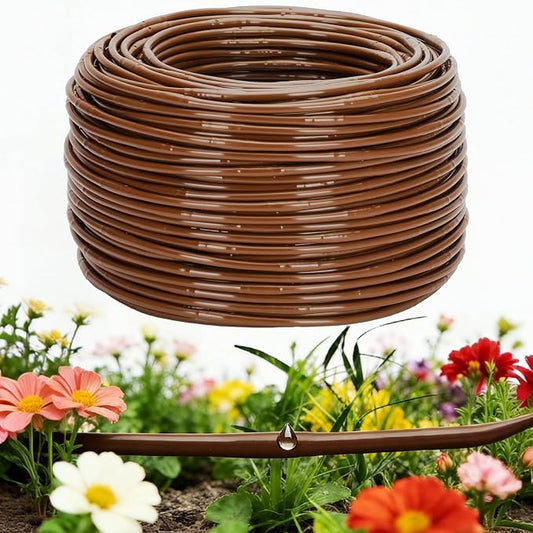 1/4" Drip Irrigation Tubing with 6" Emitter Spacing, (500 Ft Roll) Hydroponics Dripline with Built-in 0.5 GPH Dripper, Drip Line for Vegetation, Window Boxes and Garden (Brown)
