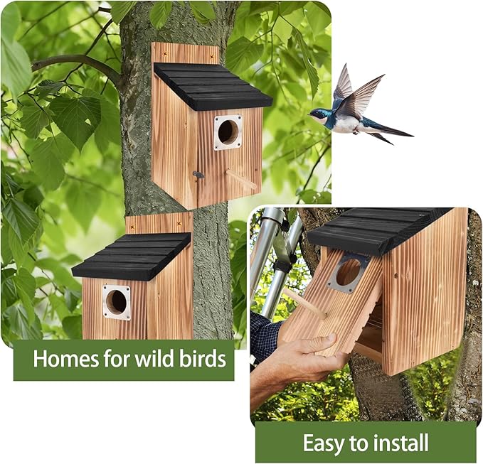 4-Piece Outdoor Bird House Set, Bird Houses for Outside with Metal Guards, Safety Locks, Flight Slots, & Ventilation, Bluebird Houses with 1-1/2" Entrance for Bluebirds, Wrens, Finches-Black