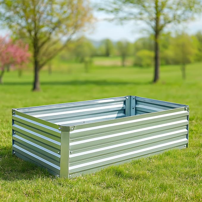 Meberam 2 Pack 4x2x1FT Galvanized Raised Garden Bed Kit, Outdoor Metal Planter Box for Vegetables, Bottomless Rectangular Gardening Bed with Support Rods, Tool-Free Assembly, Gray