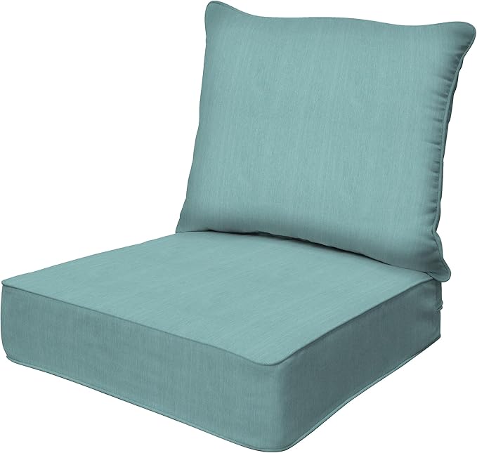 Honeycomb Outdoor Heritage Deep Seat, 25 x 26, Textured Solid Coastal Blue Chair Cushion with Removable Cover, for Patio Furniture
