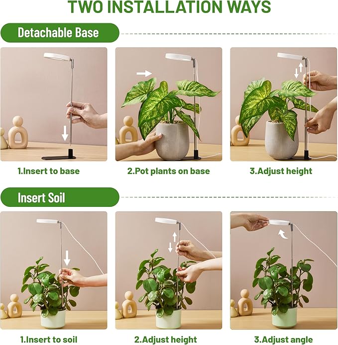 LBW Grow Light for Indoor Plants, Full Spectrum Plant Light with Base, Height Adjustable Plant Growing Lamp with Auto On/Off Timer 6/8/12/16H, 3 Colors,5 Dimmable Brightness, for Small Plants, White