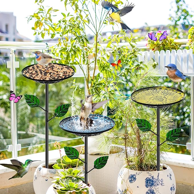 4 Pack Metal Bird Bath for Outside, Small Hummingbird Bath Bowl with Metal Stakes, Detachable Birdfeeder Birdbath Garden Decor for Outdoor Yard Lawn
