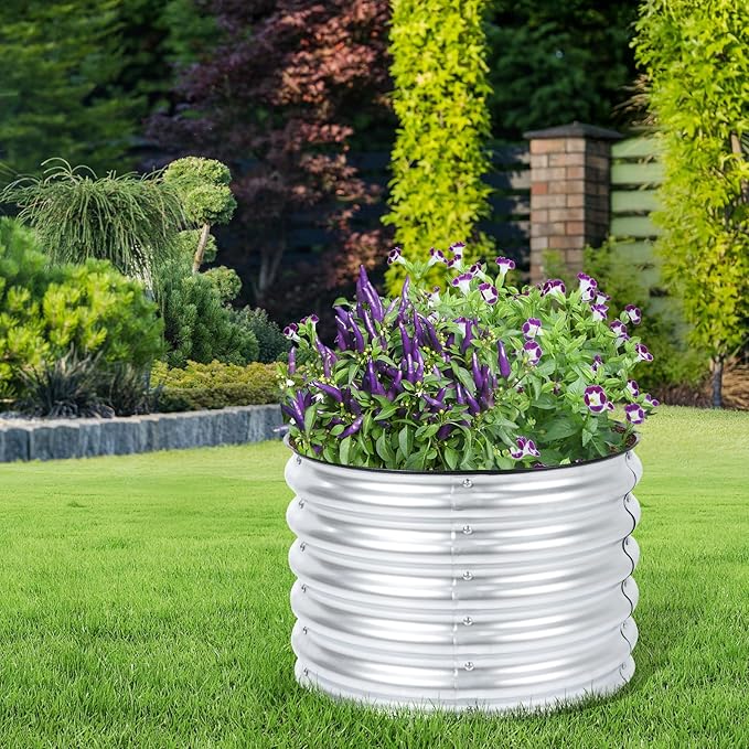 Aoodor 17" Tall 24" Metal Raised Garden Bed, Outdoor Planter Box and Raised Garden Kit for Vegetables, Flowers, and Herbs, Silver