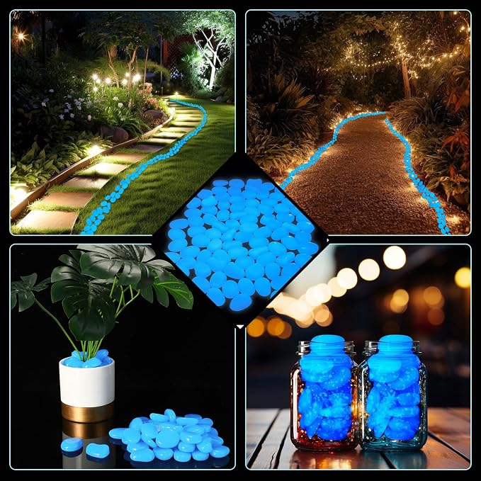 Landical 100 Pcs 1.8 Inch Large Glow in The Dark Rocks Pebbles Outdoor Fish Tank Rocks Aquarium Gravel Luminous Stones for Walkway Succulent Plant Halloween Decor (Dark Blue)
