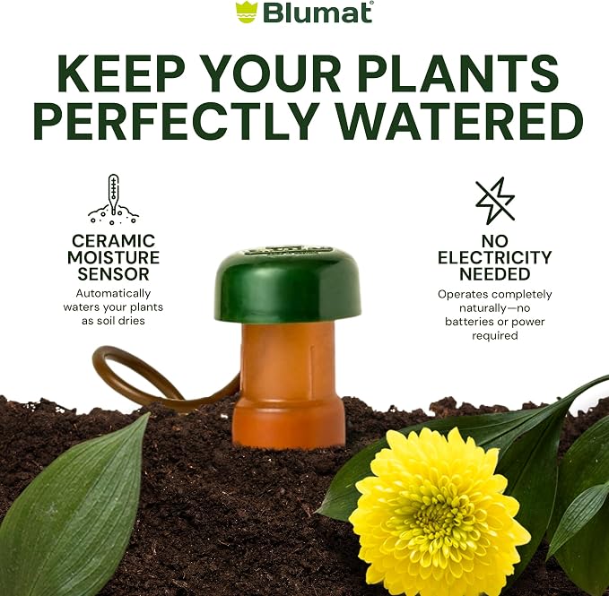Blumat Classic Self-Watering Stakes - Prevents Overwatering and Underwatering for Healthy Growth While You are Away - Ideal for Indoor Plant Watering, 25 Pack, w Adapter