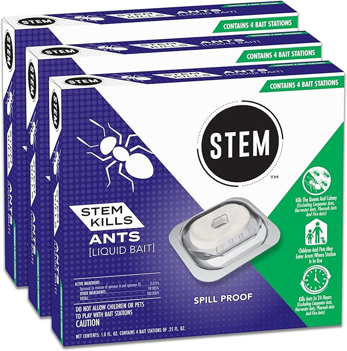 STEM Liquid Ant Baits, Kills The Queen and Colony, for Indoor Use, 12 Spill Proof Bait Stations
