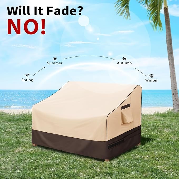 KylinLucky Waterproof Patio Loveseat Covers 85W x 37D x 35H inches,3-Seater Heavy Duty Outdoor Furniture Sofa Cover Khaki
