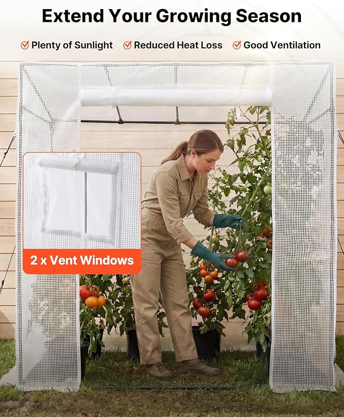 VEVOR Walk-in Greenhouse, 76.8" x 30.3" x 66.1" Greenhouse for Outdoors with Windows, PE Cover, Roll-Up Zipper Door, Walk in Green House Kit, Portable Plant Garden Hot House for Backyard, Outside