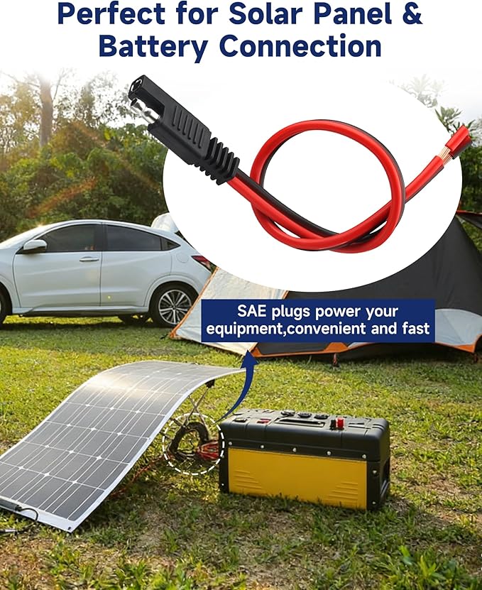 8 Pack 12AWG SAE Connector Extension Cable, 1FT 2 Pin Quick Disconnect Wire Harness, SAE Single Plug for Solar Panel Motorcycle RV Tractor Car Battery Charger