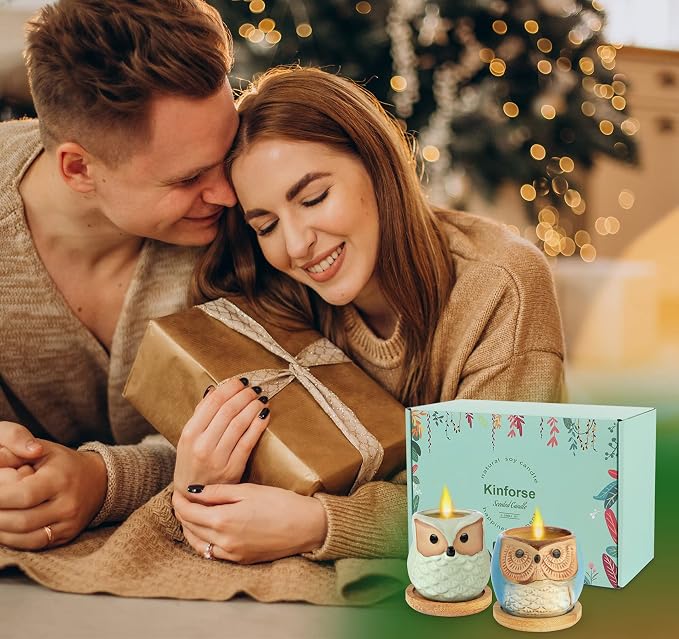 Kinforse Citronella Candles Outdoor Gift Ideas for Women, 6x3.5oz Novelty Owl Soy Candles for Gift Sets Women, Aromatherapy Candles Bulk for Garden, Porch, Outdoor Patio Décor