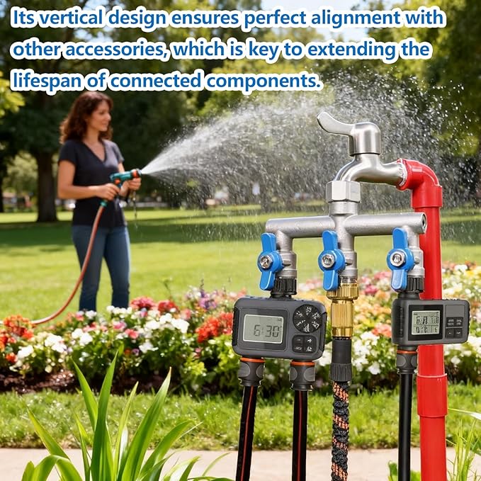 304 Stainless Steel Garden Hose Splitter 3 Way Heavy Duty, Full Flow T Valve Water Hose Splitter With 2.1" Extra Long Handle, Lead-free，3/4" GHT Thread Connector For Outdoor Spigot Faucet