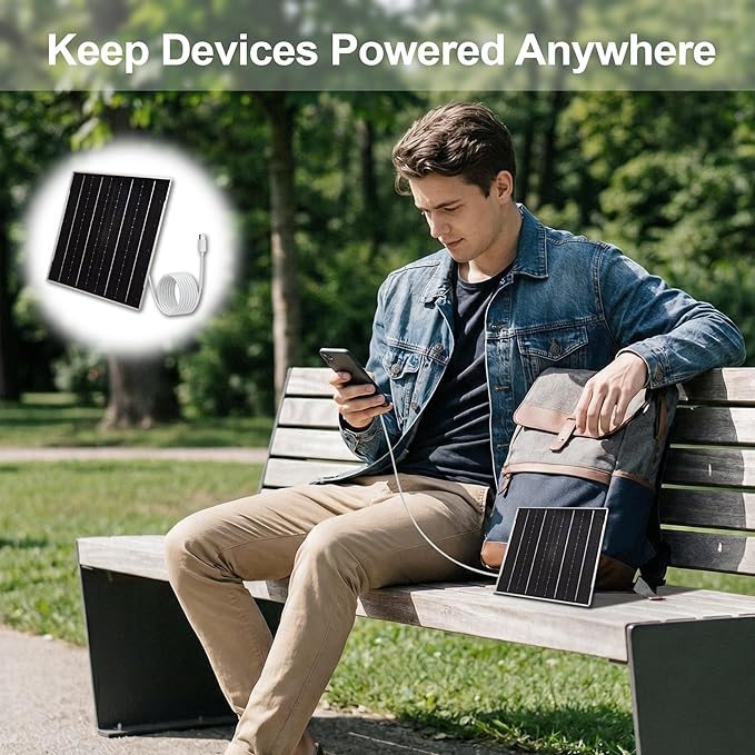 Eco-friendly 6W 5V Monocrystalline Solar Panel, Type-C Interface, IP66 Waterproof, 6.5-foot Cable, High Conversion Rate, Compatible with Various Electronic Devices