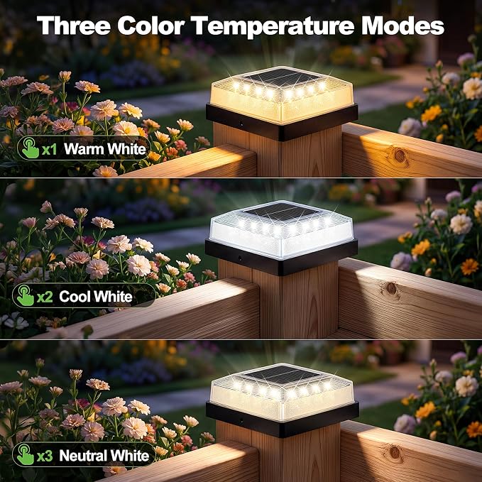 Brightever 3.5x3.5 4x4 Solar Post Cap Light Outdoor, 8-Pack Fence Post Solar Lights for Wooden/Vinyl Posts, 3 Lighting Modes, Solar Powered Waterproof Deck Post Lights for Garden Patio, Black