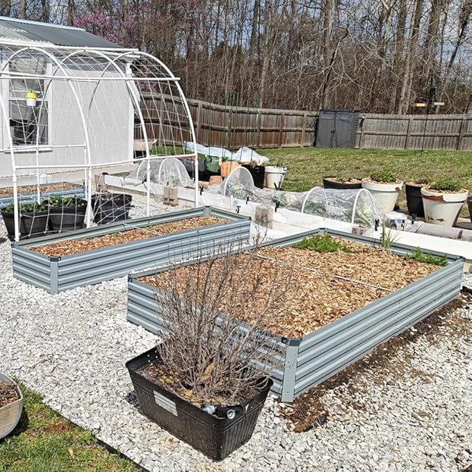 Foxlang 8x4x1ft(2 PCS) Galvanized Raised Garden Bed,Outdoor Planter Box Metal Patio Kit Planting Bed for Vegetables Flowers Herb,Gray