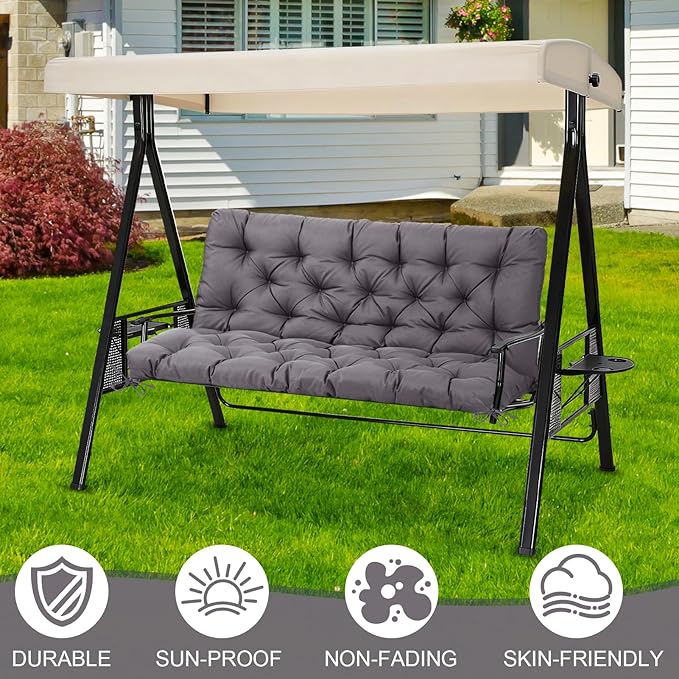 EverPine Outdoor Swing Cushion Replacement Patio Bench Cushion Waterproof Thick Seat Pad for Porch Swing Daybed Garden Sofa Furniture (Dark Gray)