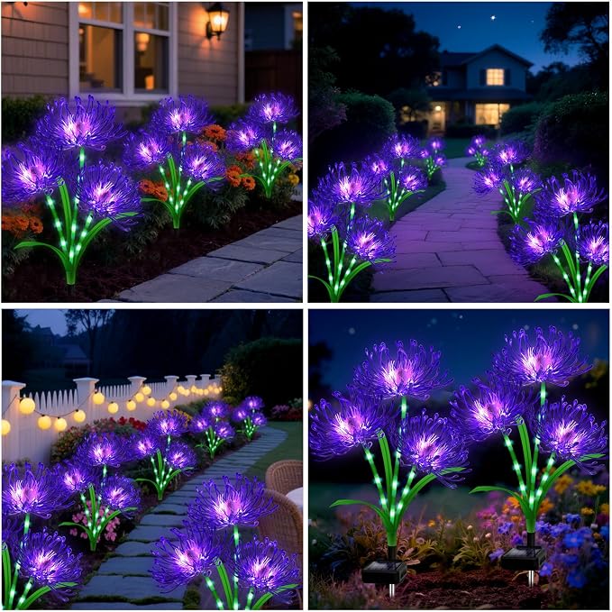 Solar Garden Flower Lights Outdoor, 8 Pack Purple Spider Lily Solar Lights with Glowing Stems, IP65 Waterproof LED Yard Decor for Patio Lawn Pathway,Gift for Women Mom Grandma