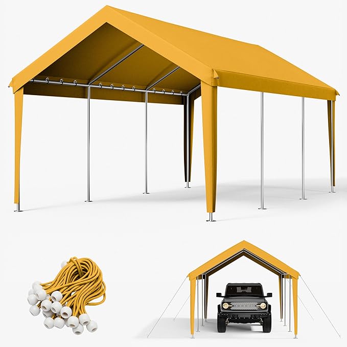12 x 20 Ft Carport Replacement Cover, Heavy Duty Outdoor Car Tarp Canopy, Waterproof & UV Protected Tear Oxford Tarp with Ball Bungees (Frame is Not Included)