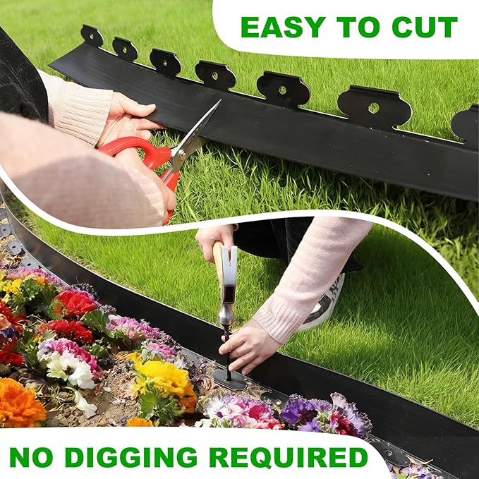 JERIA 4 Inch Tall 66 FT Garden Edging Kit with 90pcs Spikes, Plastic Edging for Landscaping