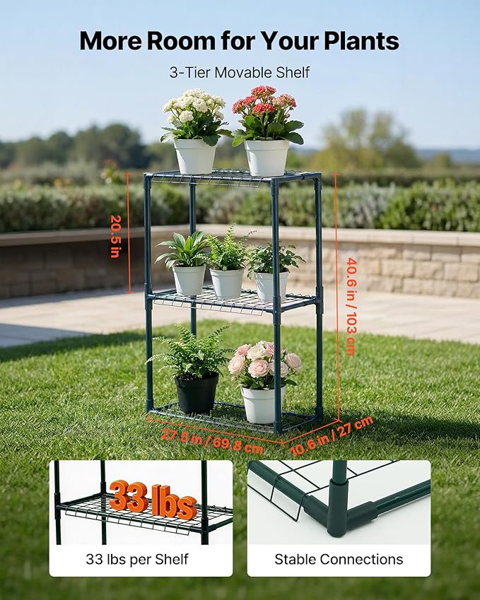 VEVOR Walk-in Greenhouse, 78" x 39.4" x 78.7" Greenhouse for Outdoors with Window, PE Cover, 3-Tier Shelf, Roll-Up Zipper Doors, Walk in Green House Kit, Portable Plant Garden Hot House for Backyard