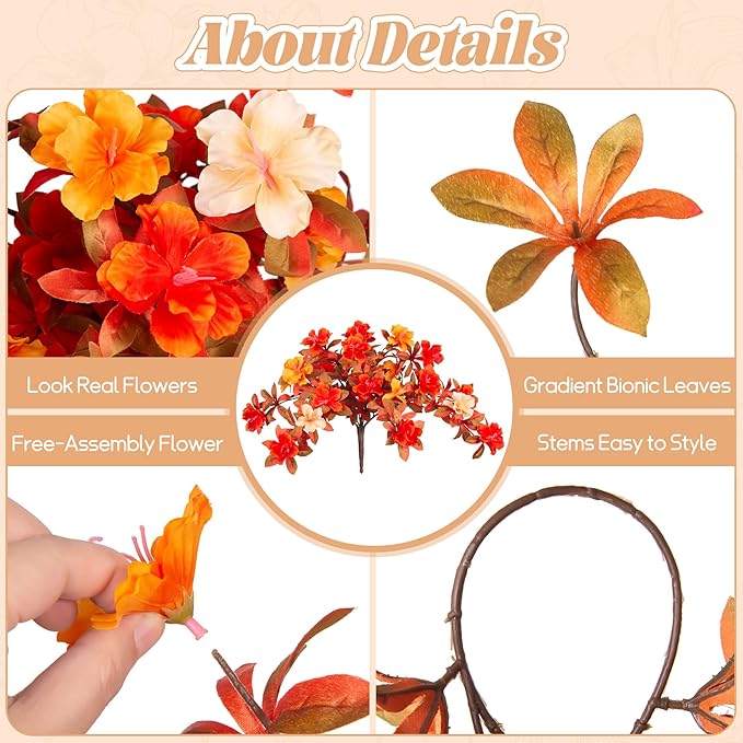 Ammyoo Fall Flowers with Hanging Basket Artificial for Decoration, Fake Silk Rhododendron Flowers for Outdoors, UV Resistant No Fade Floral for Home Garden Balcony Porch Patio Wedding Party Decor