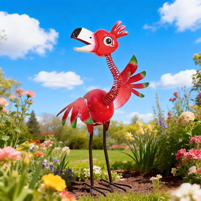 Natelf Funny Outdoor Metal Welcome Flamingo Garden Yard Statue | Waterproof and Rust-proof Whimsical Pink Bird Sculpture for, Porch, Patio, Backyard Decor, 21.46''
