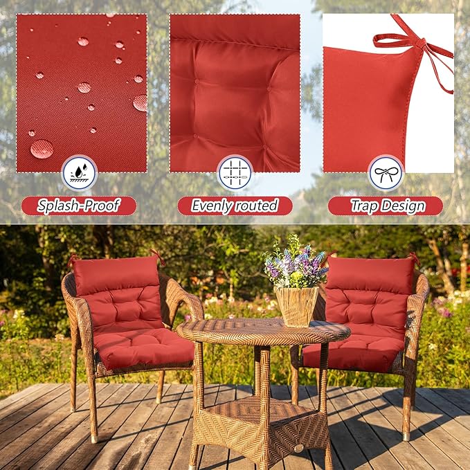 Sintuff 4 Pcs 44 x 21 x 4 Patio Chair Cushions Outdoor Chair Cushion Seat/Back Tufted Pillow with Ties Water Resistant Replacement Indoor Patio Furniture Outdoor Furniture (Solid Color,Red)
